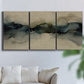 Three-panel canvas wall art featuring calm abstract water surface stillness, displayed in a living room above a sofa.