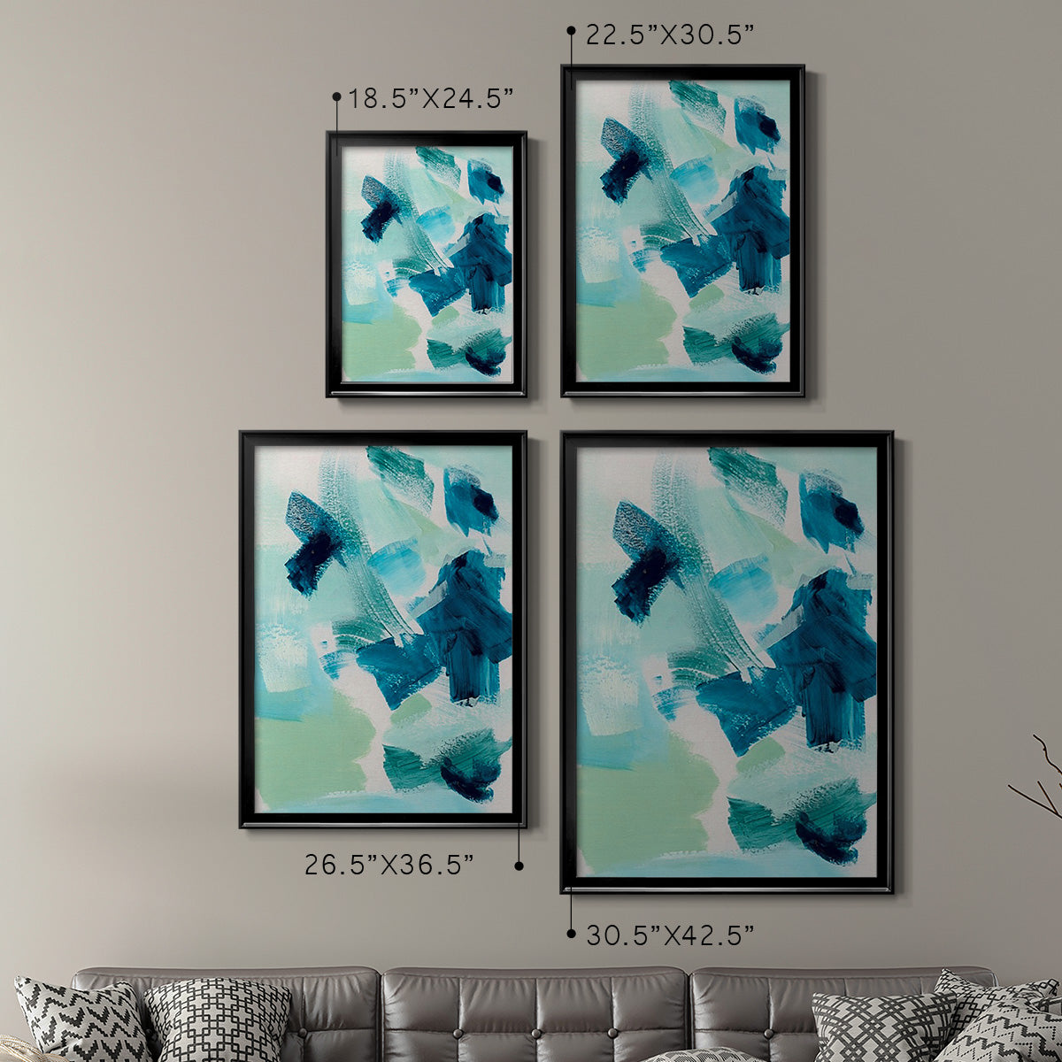 Teal Composition II - Modern Framed Canvas Print