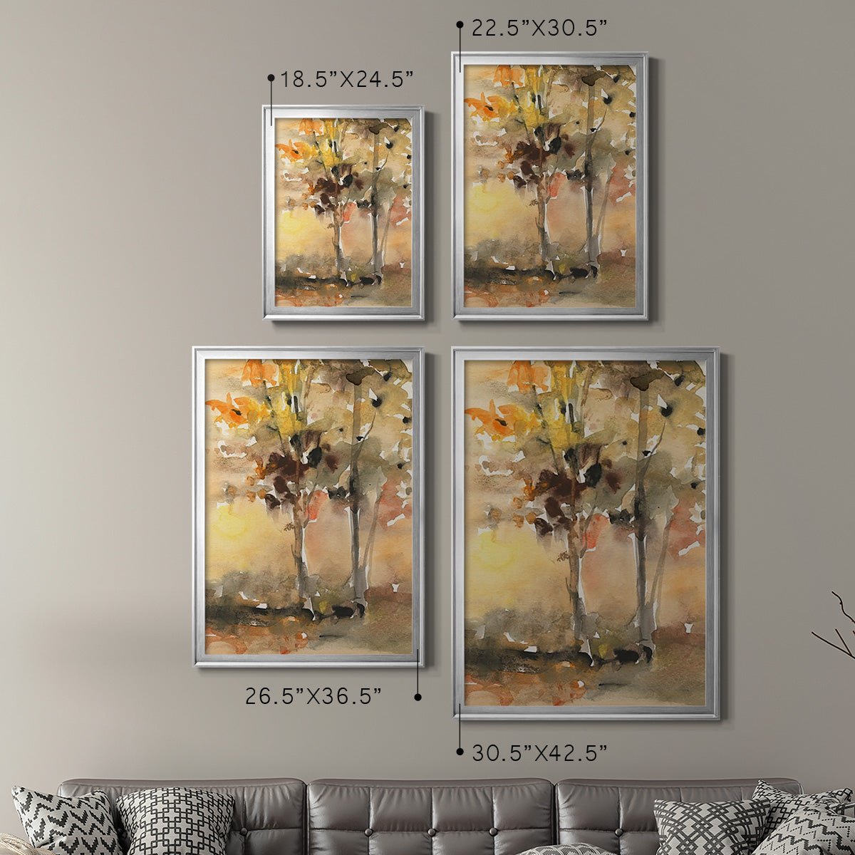 Fall Foliage Watercolor II - Modern Framed Canvas Print