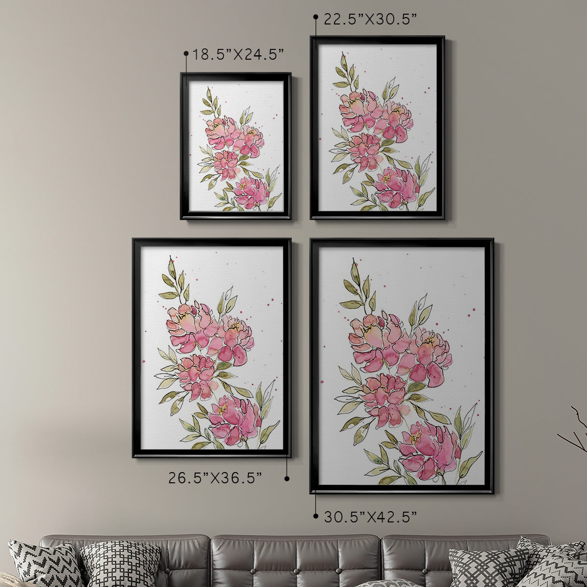 Watercolor Blooms I - Modern Framed Canvas Print