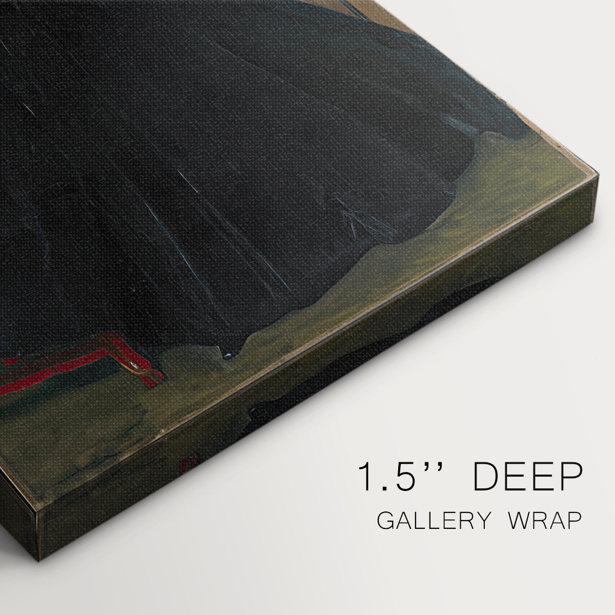 Close-up of a gallery-wrapped canvas corner showing a classic figure with strong contrast and texture, highlighting texture and print detail.