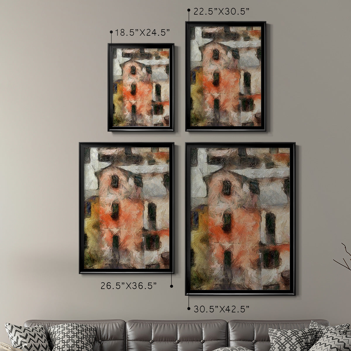 Stacked Houses IV - Modern Framed Canvas Print