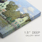 Canvas art print of a row of houses along river with reflections in calm water, highlighting texture and gallery-wrapped edges