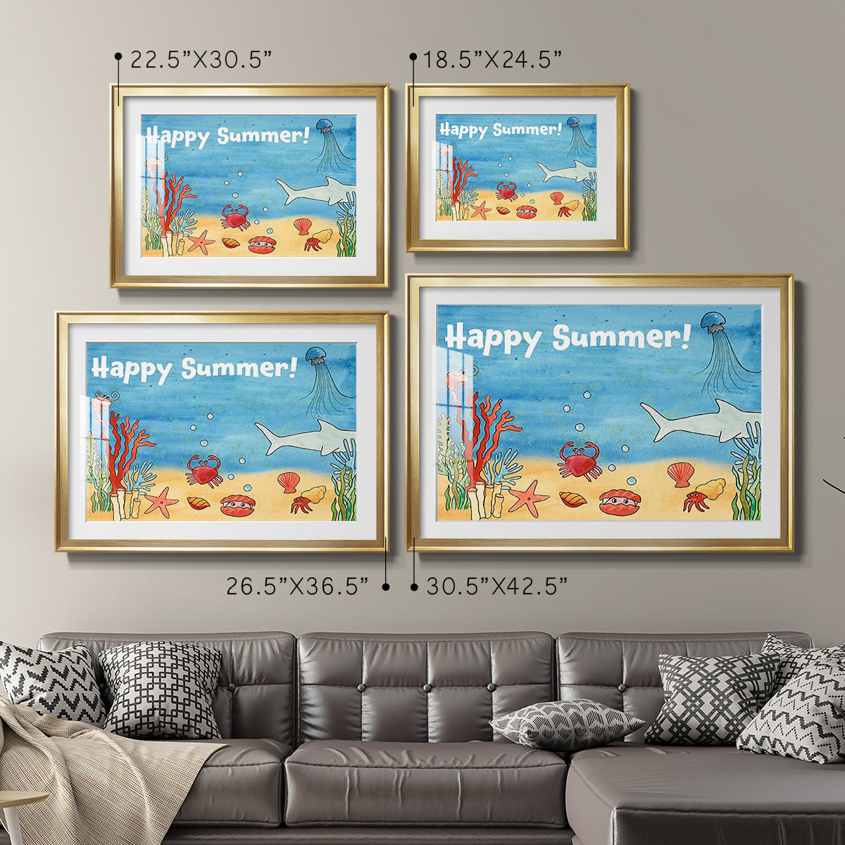 Cute Sea Creatures I - Modern Framed Art Print