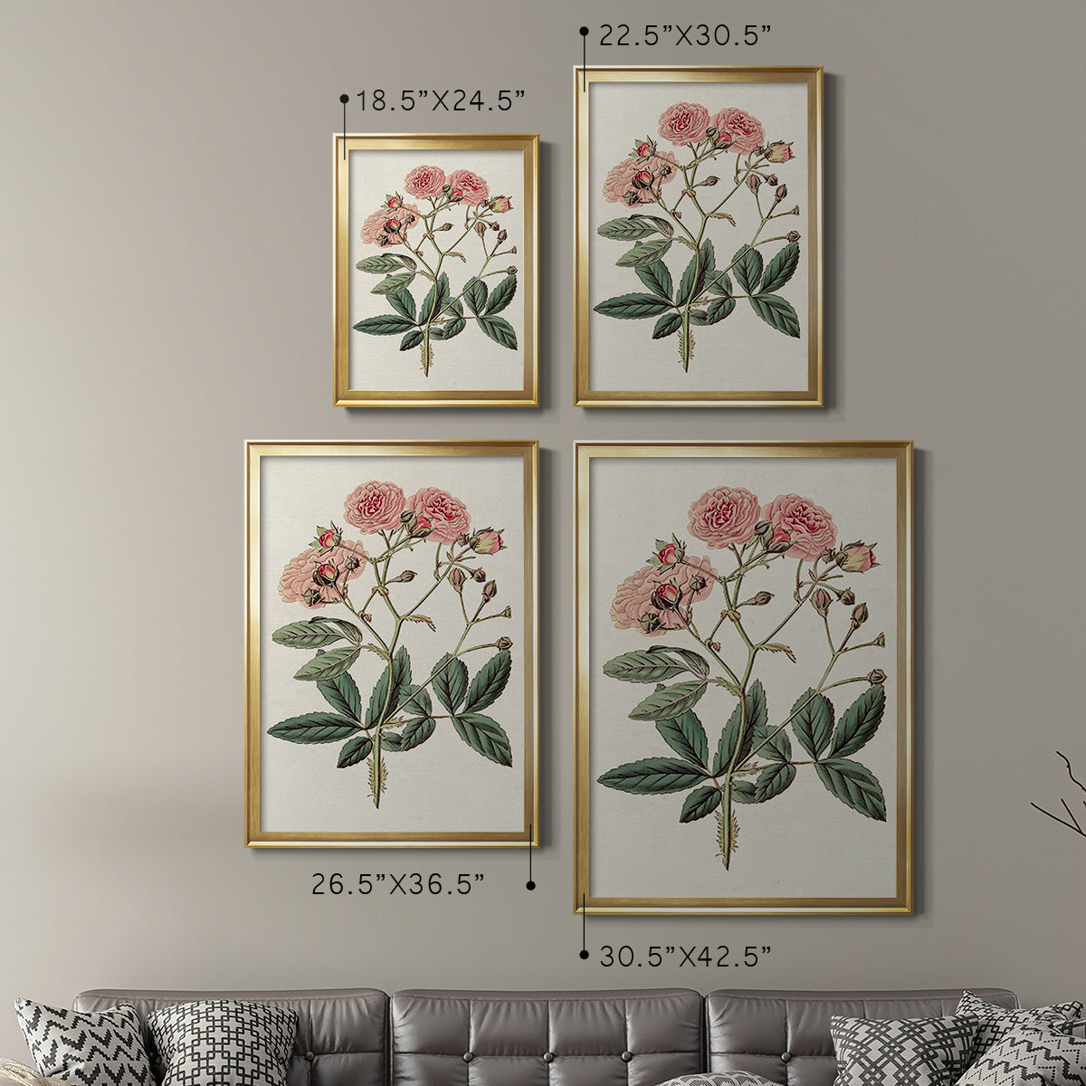 Pink Floral Mix V - Modern Framed Canvas Print