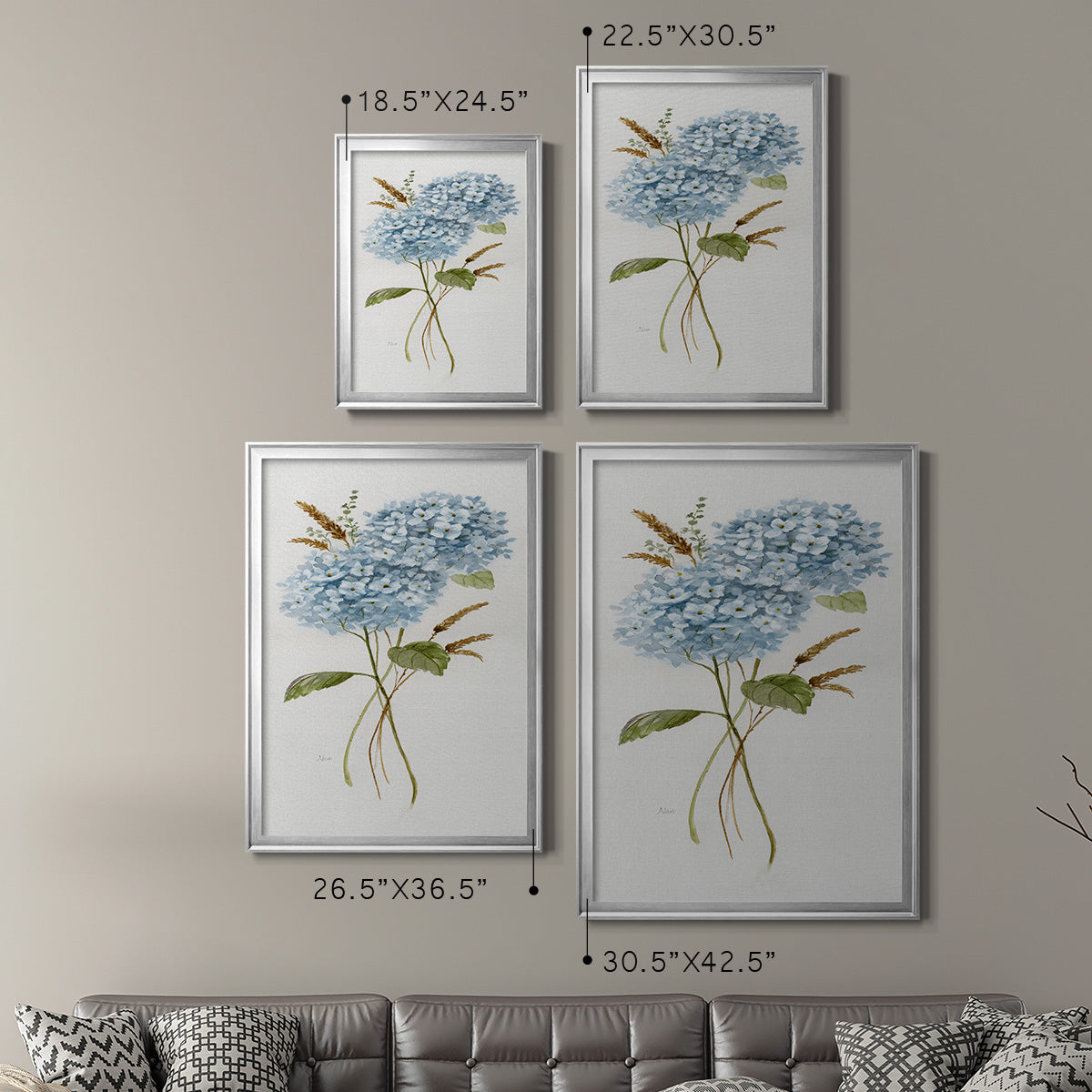 Petite Blue Hydrangea I - Modern Framed Canvas Print