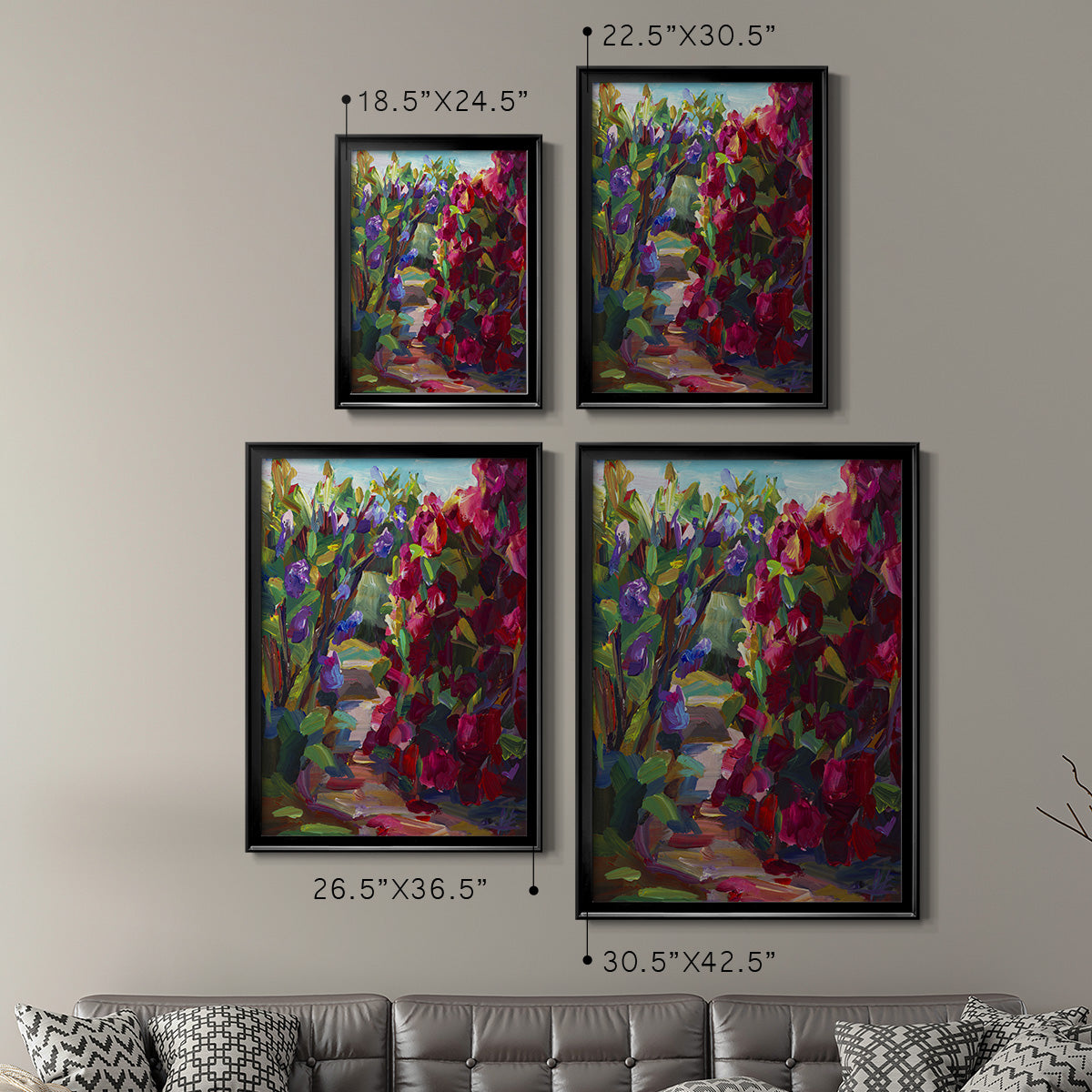 Lilacs & Rhodies - Modern Framed Canvas Print