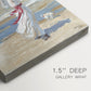 Close-up of a gallery-wrapped canvas corner showing a luminous scene with figure and ocean, highlighting texture and print detail.
