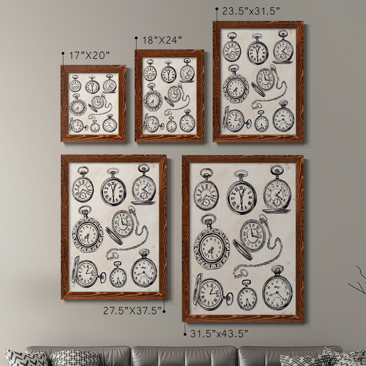 Pocket Watch Sketches I - Premium Framed Canvas 2 Piece Set - Ready to Hang