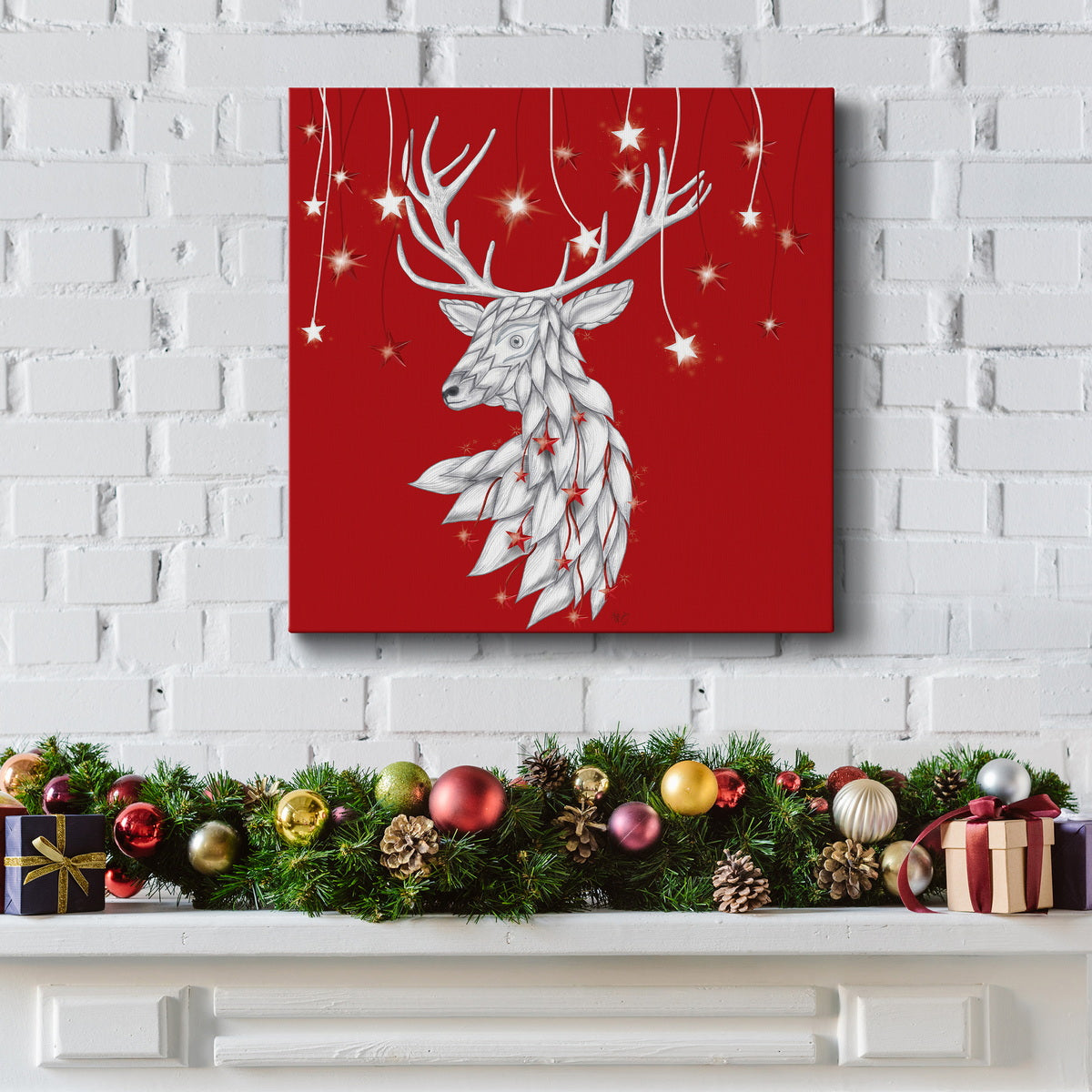 White Deer and Hanging Stars-Premium Gallery Wrapped Canvas - Ready to Hang