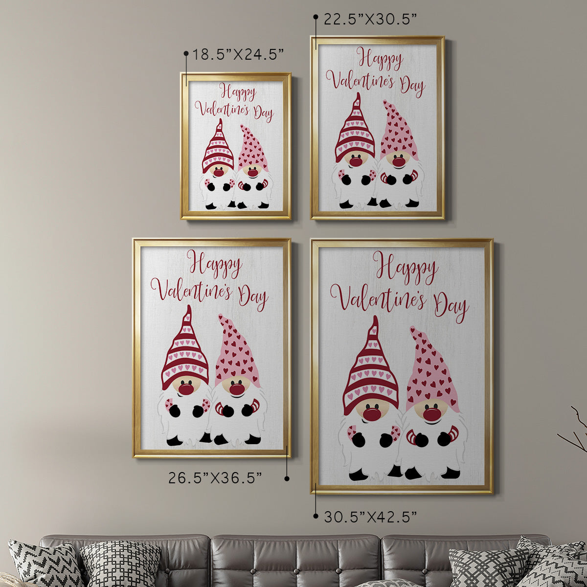 Valentines Gnomes - Modern Framed Canvas Print