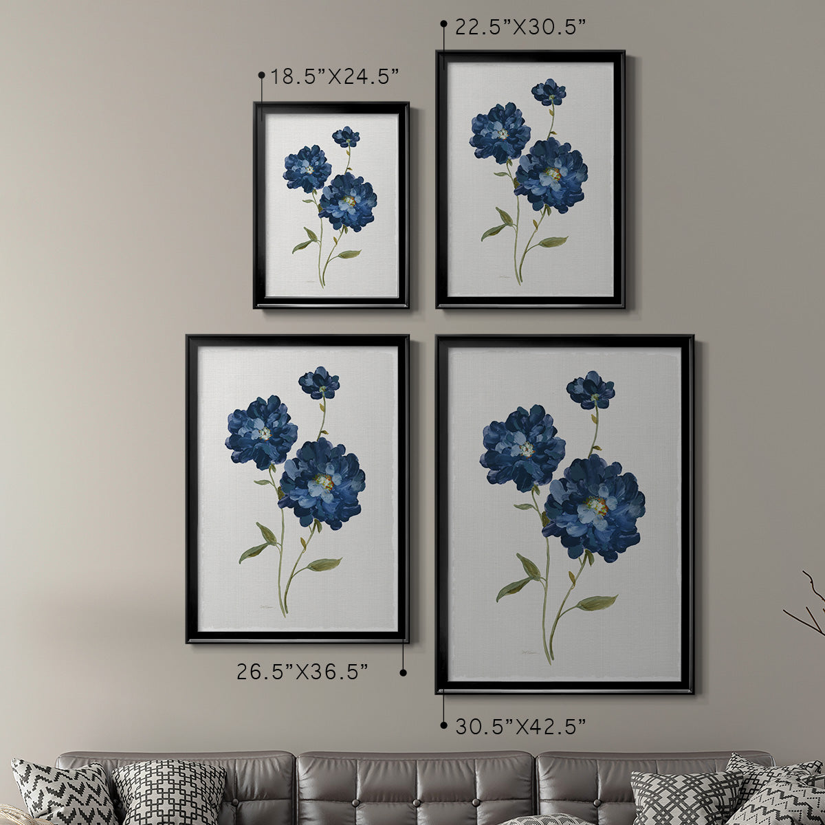 Blue Mums - Modern Framed Canvas Print