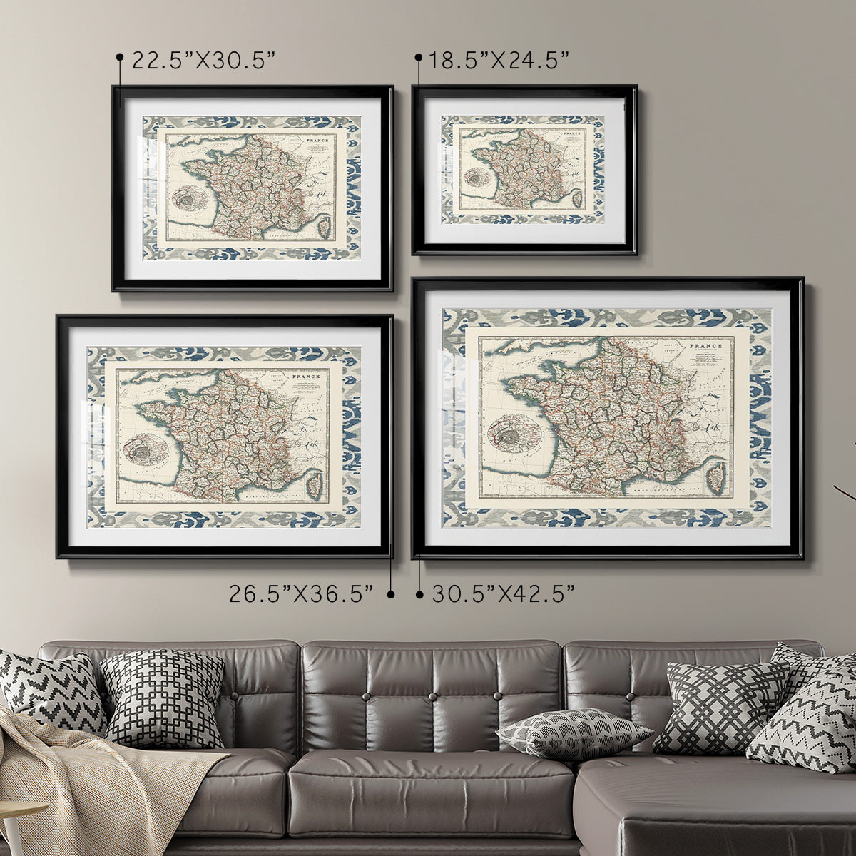 Bordered Map of France - Modern Framed Art Print