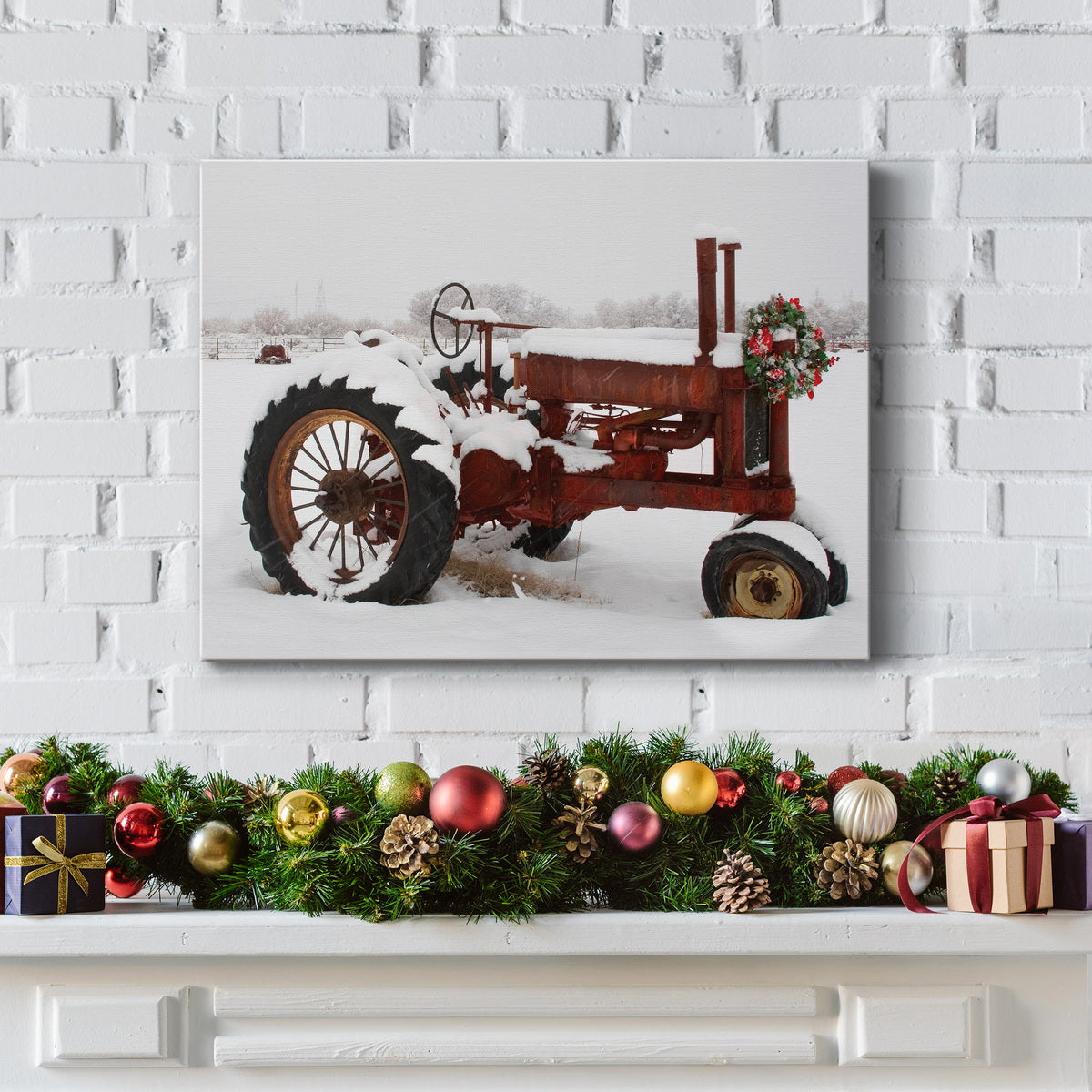 Christmas Tractor - Premium Gallery Wrapped Canvas  - Ready to Hang