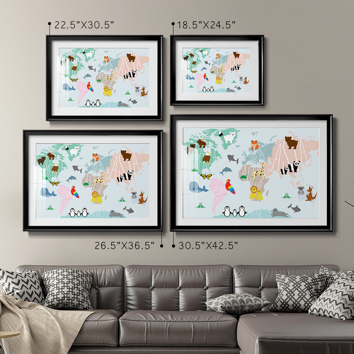 Animal Map - Modern Framed Art Print
