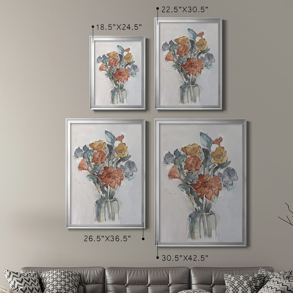 Watercolor Floral Arrangement I - Modern Framed Canvas Print