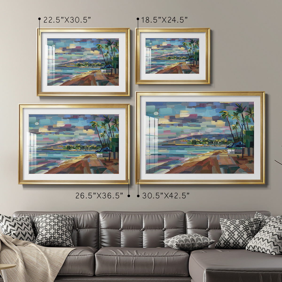 Morning Moon Over Waikiki - Modern Framed Art Print