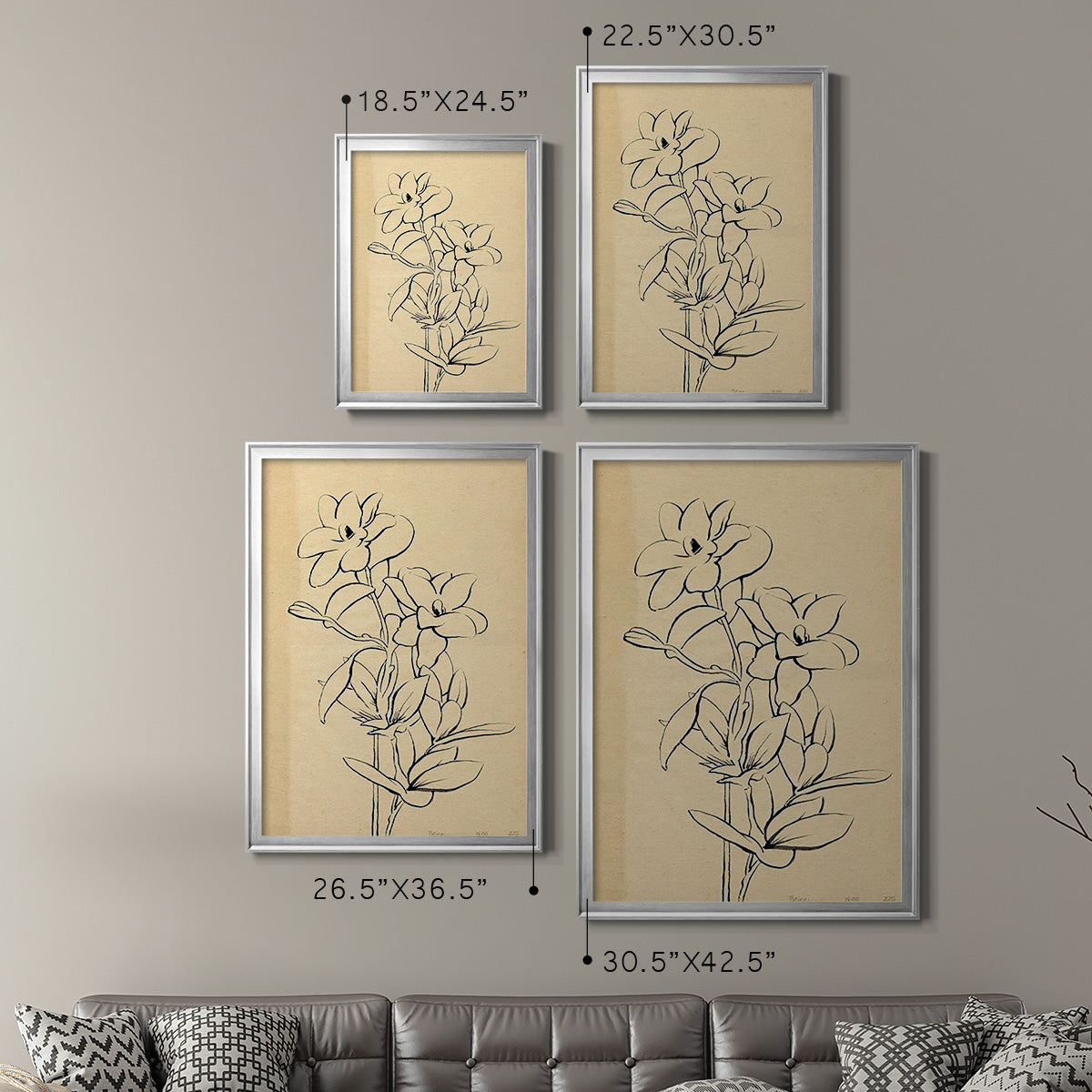 Magnolia Sketch I - Modern Framed Canvas Print