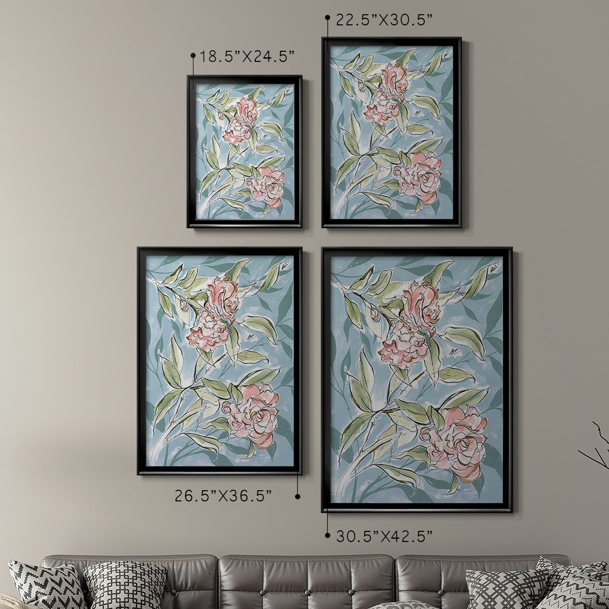 Faded Camellias I - Modern Framed Canvas Print