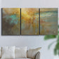 Three-panel canvas wall art featuring muted abstract river inspired tones, displayed in a living room above a sofa.