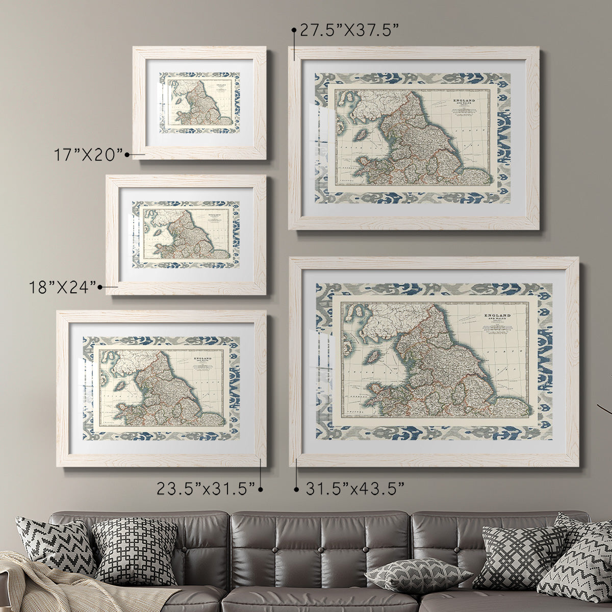 Bordered Map of England & Wales-Premium Framed Print - Ready to Hang