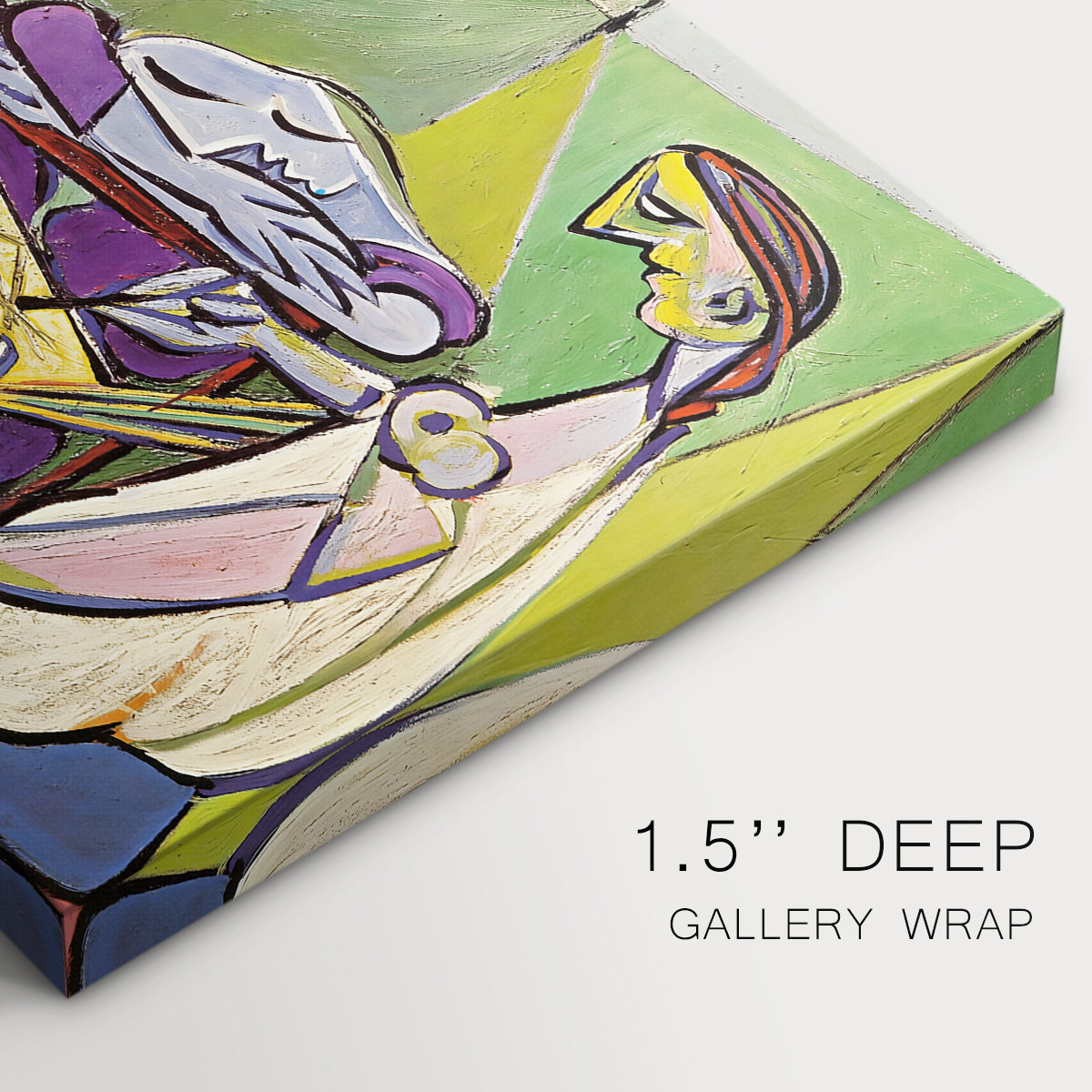 Canvas art print of an abstract female figure composed of geometric shapes, highlighting texture and gallery-wrapped edges
