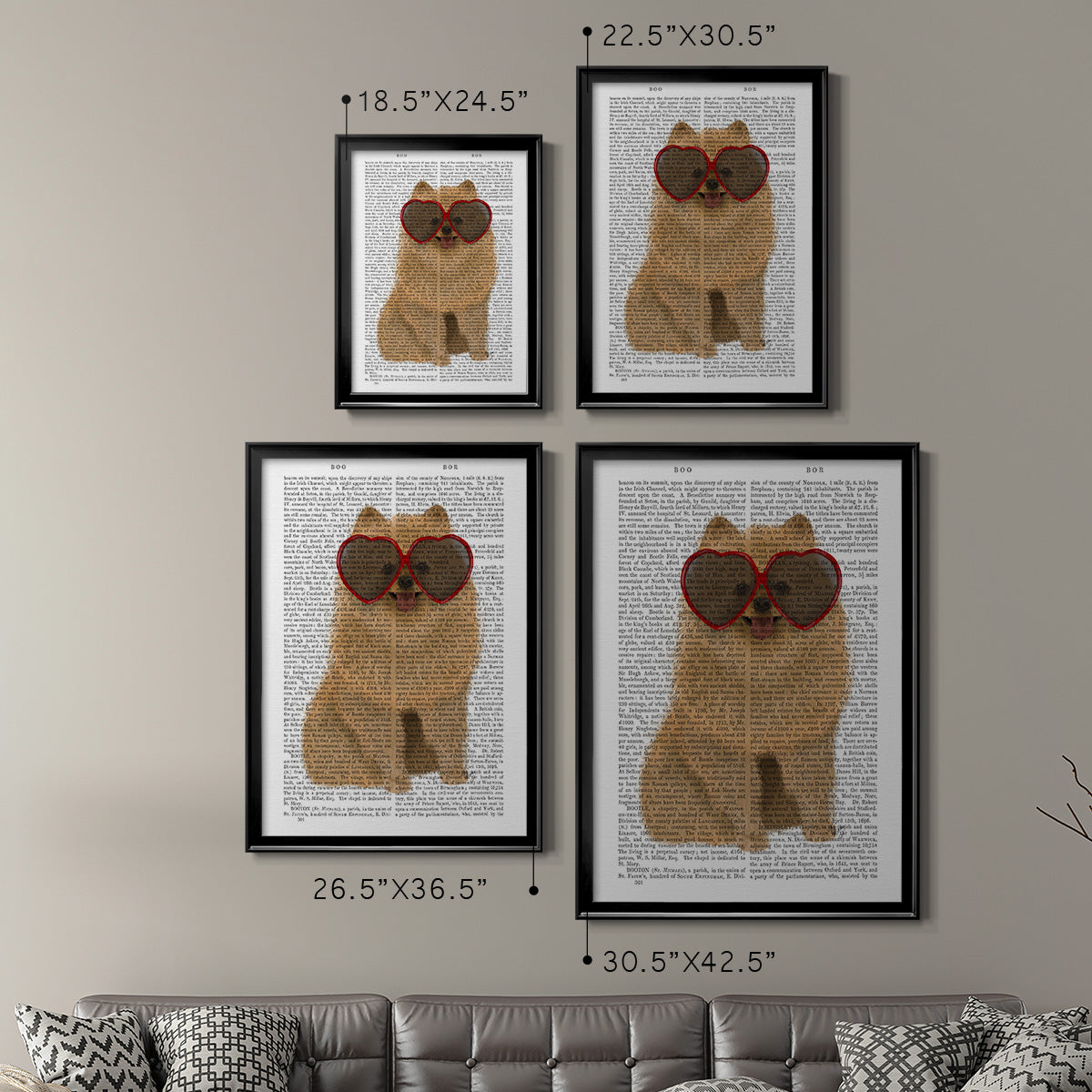 Pomeranian and Heart Glasses - Modern Framed Canvas Print