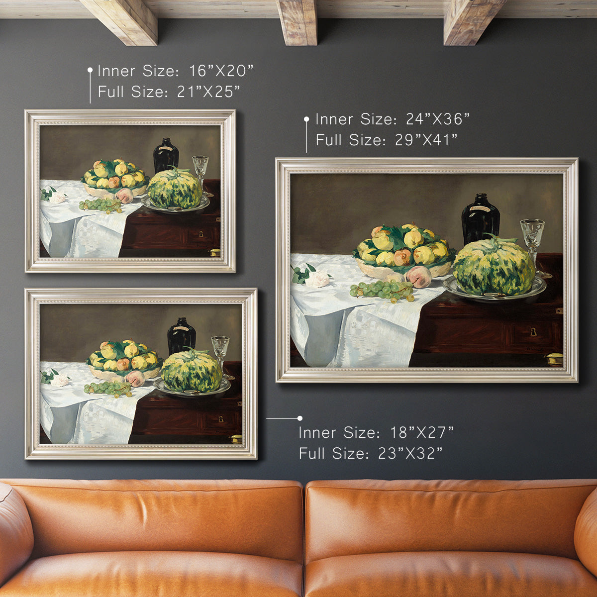 Still Life with Melon and Peaches - Ornate Framed Canvas Print