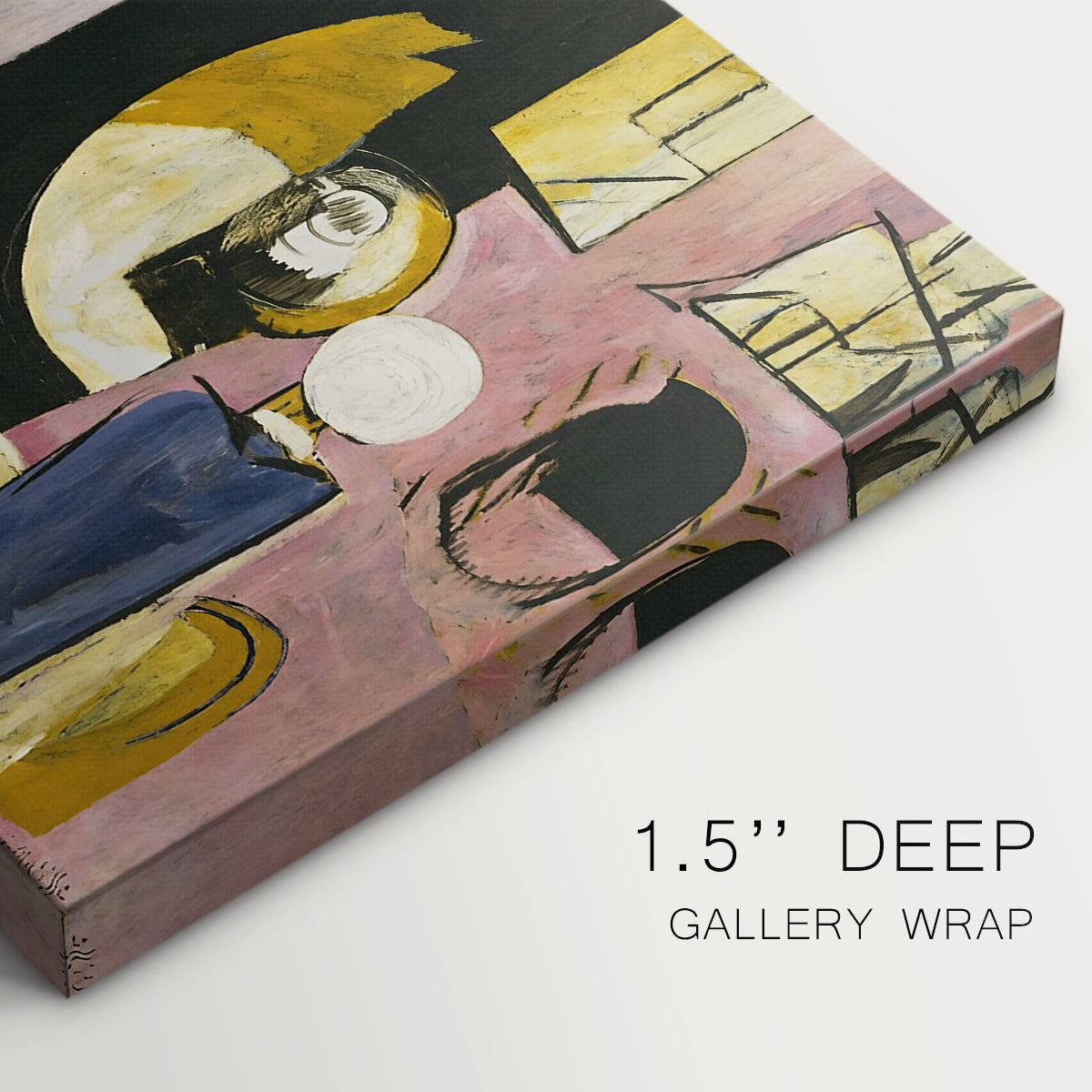 Canvas art print of a scene with figures, architecture, and still life elements, highlighting texture and gallery-wrapped edges