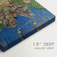 Close-up of a gallery-wrapped canvas corner showing a dynamic image with bold contrast and detail, highlighting texture and print detail.