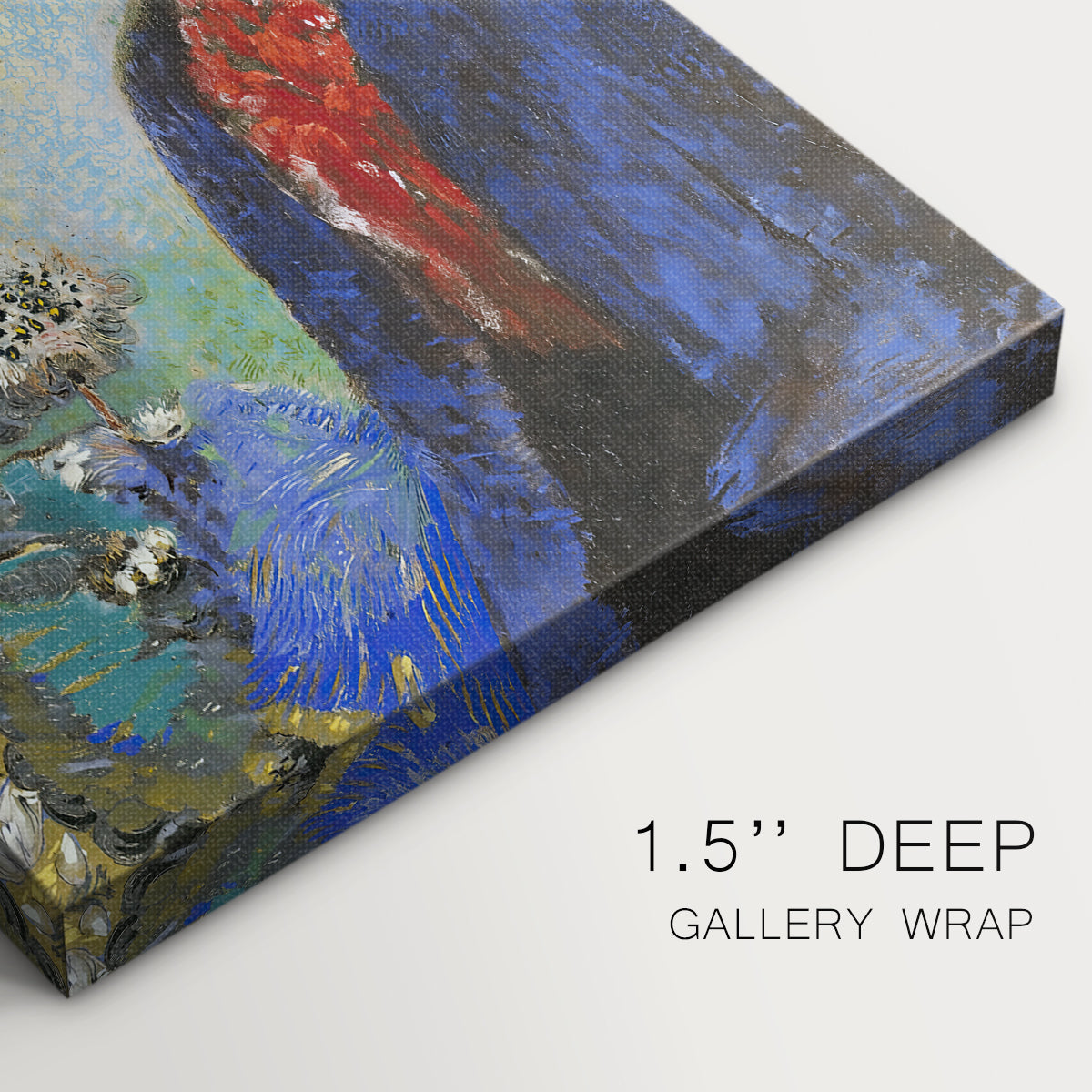 Close-up of a gallery-wrapped canvas corner showing a quiet composition with smooth transitions, highlighting texture and print detail.