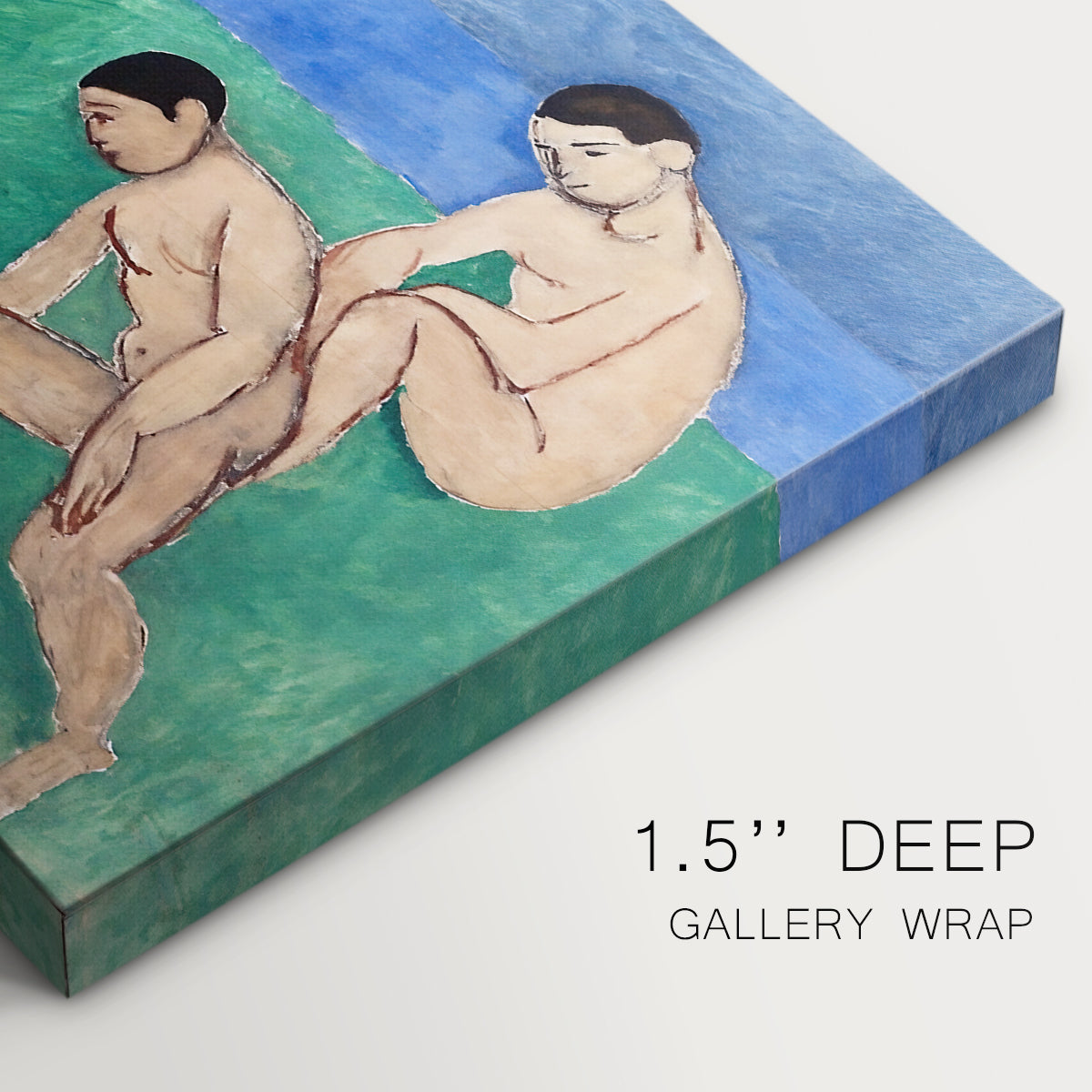 Canvas art print of figures playing bowls outdoors in a simplified colorful landscape, highlighting texture and gallery-wrapped edges