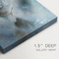 Close-up of a gallery-wrapped canvas corner showing a mystical image with gentle tones and upward gaze, highlighting texture and print detail.