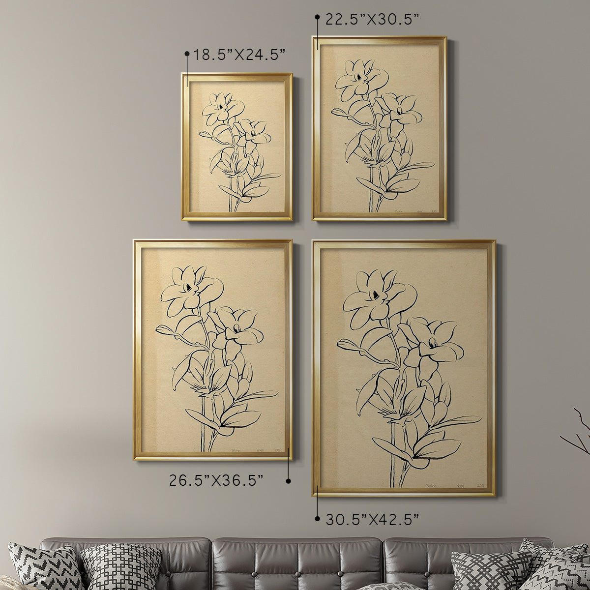Magnolia Sketch I - Modern Framed Canvas Print