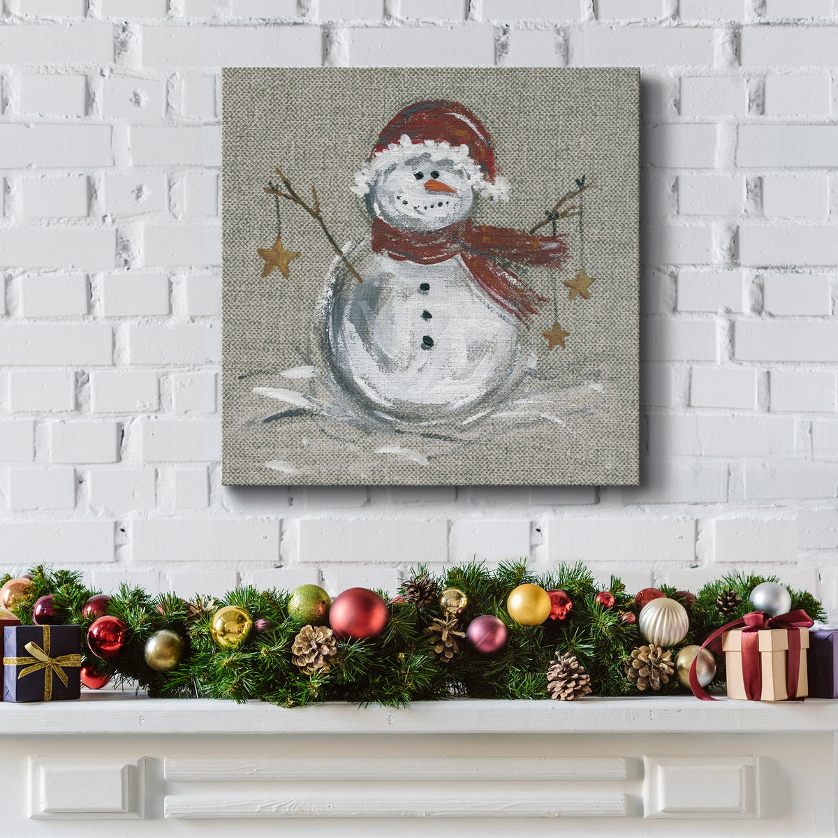 Linen Snowman I-Premium Gallery Wrapped Canvas - Ready to Hang