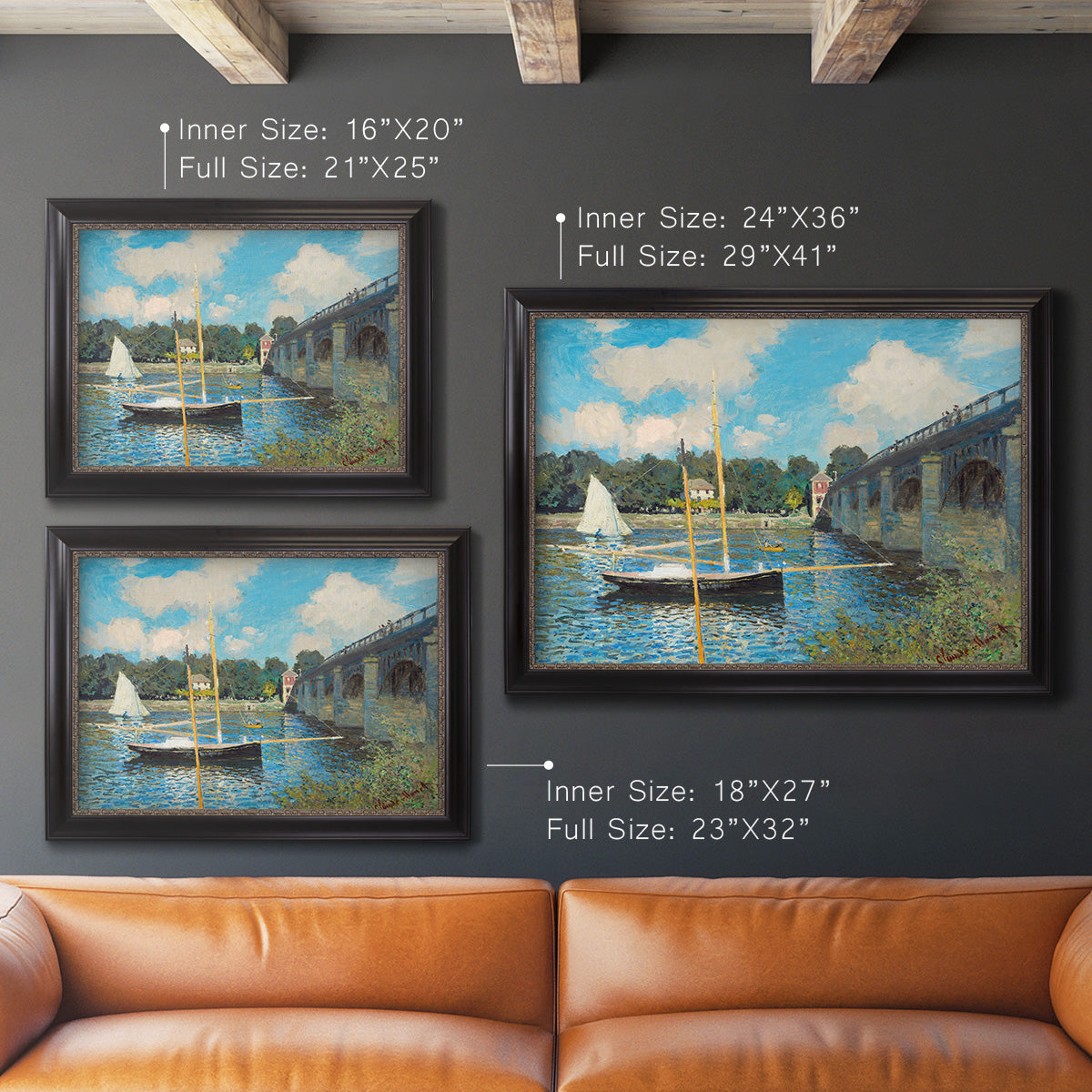 The Road Bridge At Argenteuil - Ornate Framed Canvas Print