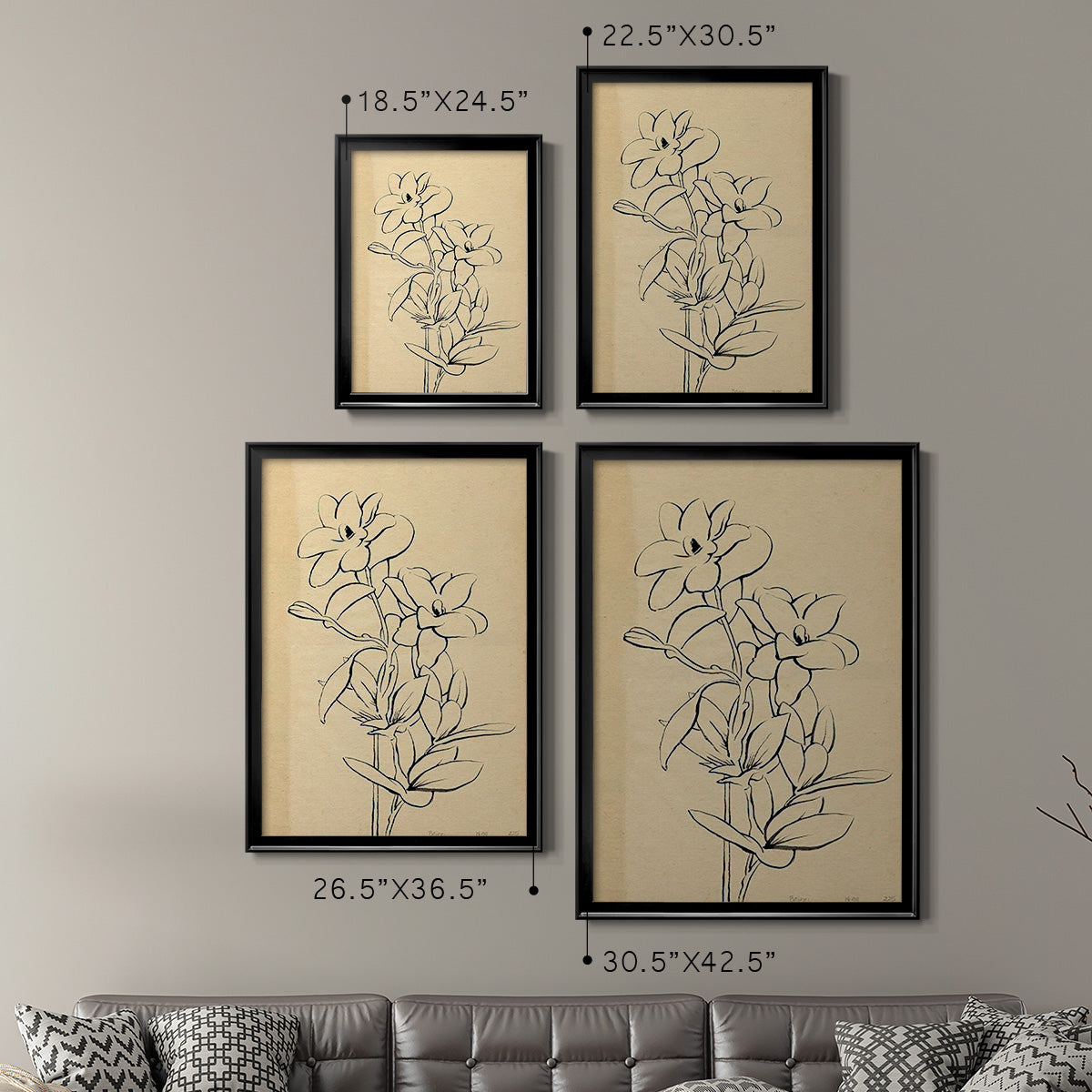 Magnolia Sketch I - Modern Framed Canvas Print