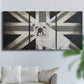 Three-panel canvas wall art featuring black and white animal collage, displayed in a living room above a sofa.