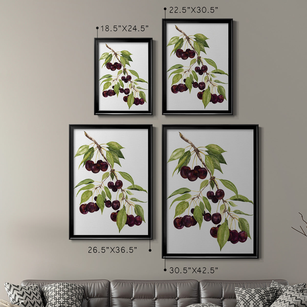 Watercolor Cherries - Modern Framed Canvas Print