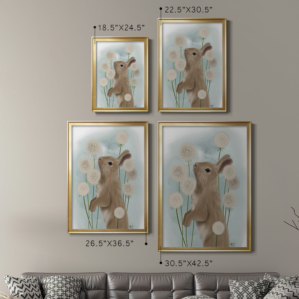 Rabbit In Dandylions - Modern Framed Canvas Print