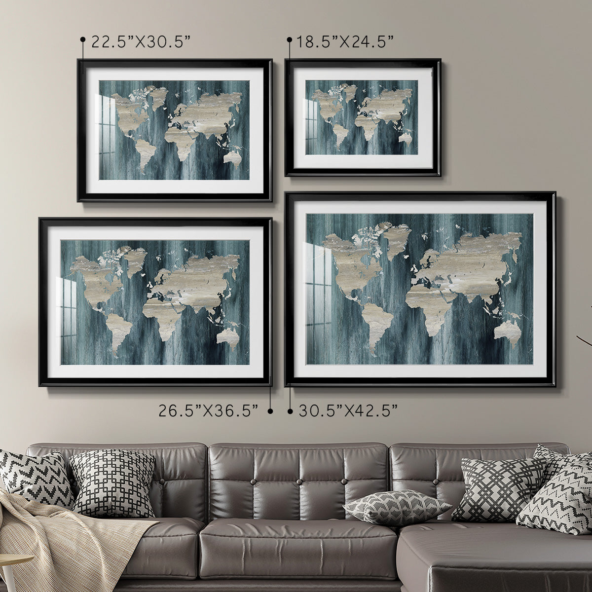 Navy World Map - Modern Framed Art Print