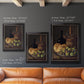 Realist still life with figs and bread by Luis Meléndez in an ornate black frame with gilded inner detail shown in multiple vertical size options.