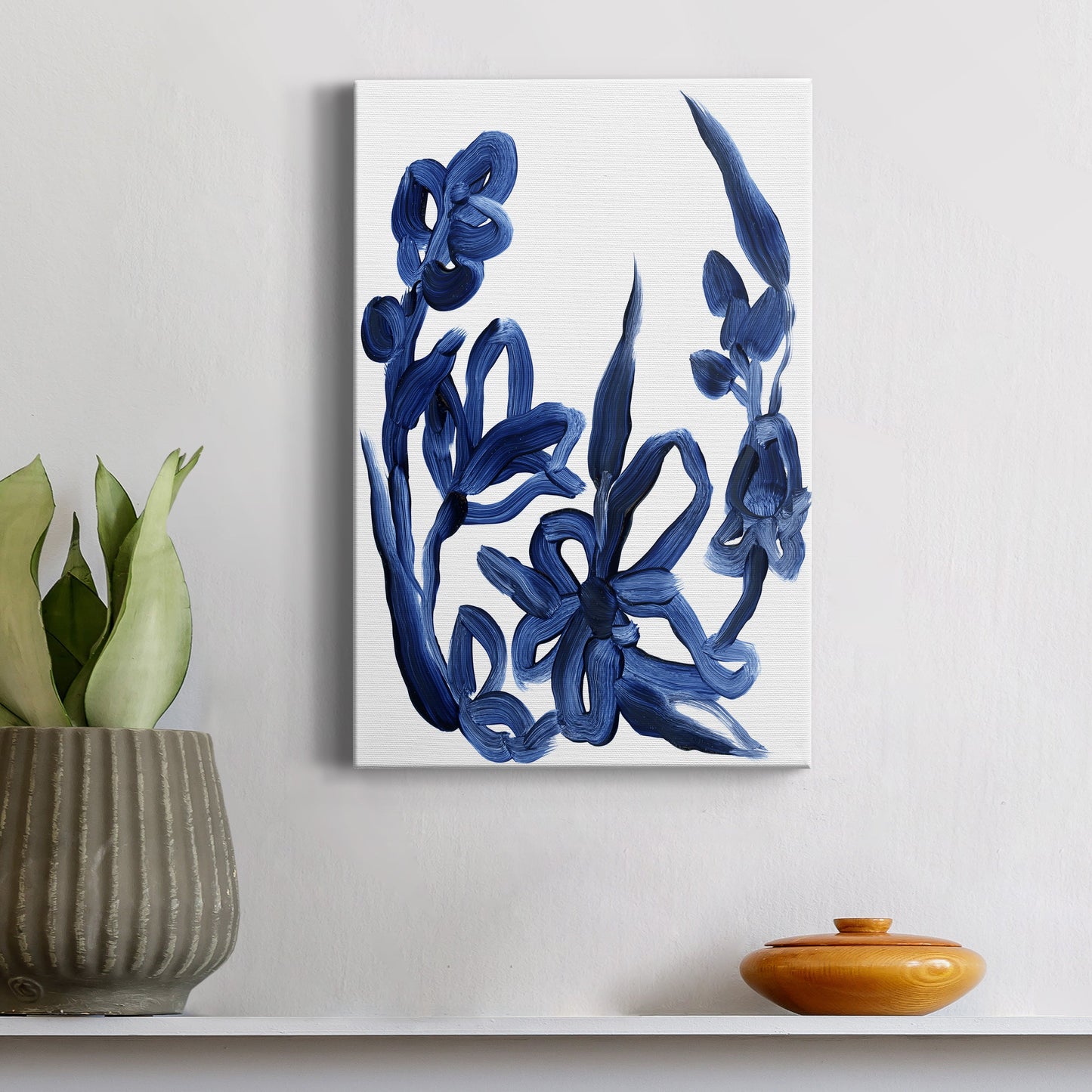 Indigo Brush Blooms II Premium Gallery Wrapped Canvas - Ready to Hang