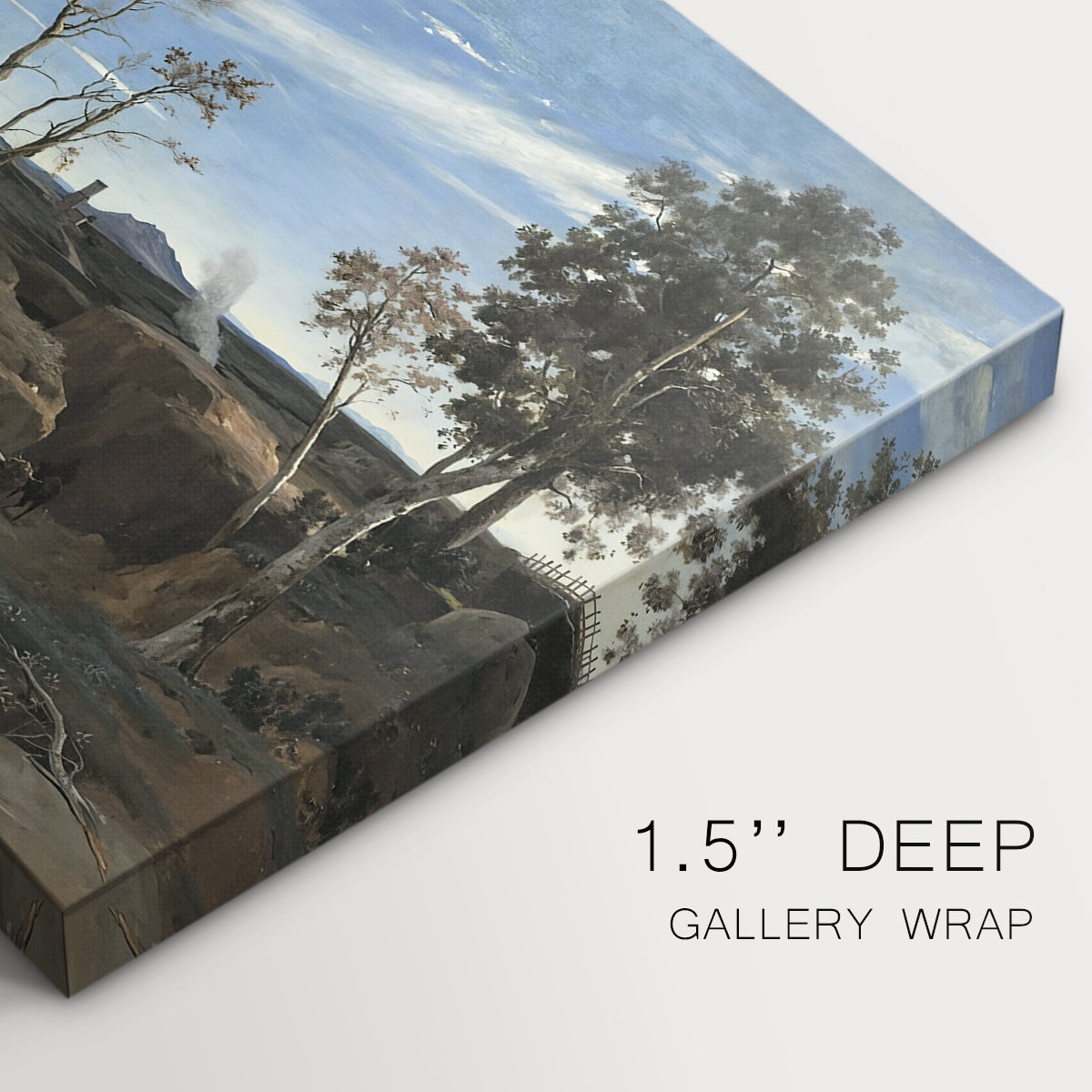 Canvas art print of an open landscape of Roman countryside with trees and distant terrain under soft sky, highlighting texture and gallery-wrapped edges