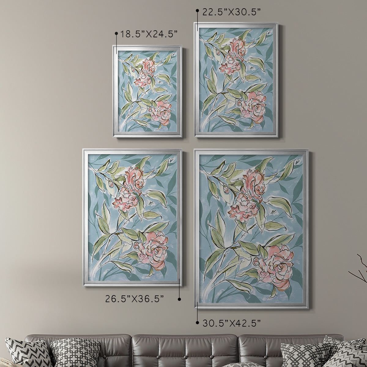 Faded Camellias I - Modern Framed Canvas Print
