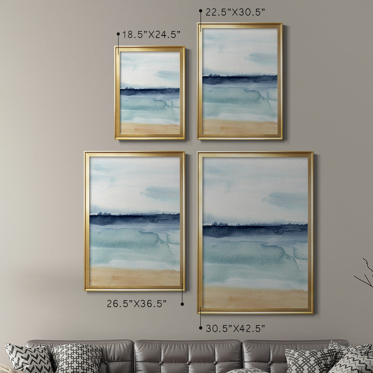 Watercolor Ocean Horizon I - Modern Framed Canvas Print