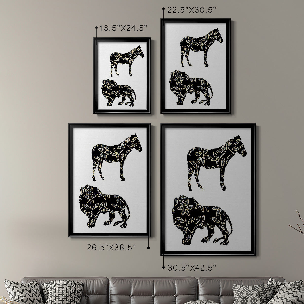 Ornamental Safari Animals I - Modern Framed Canvas Print