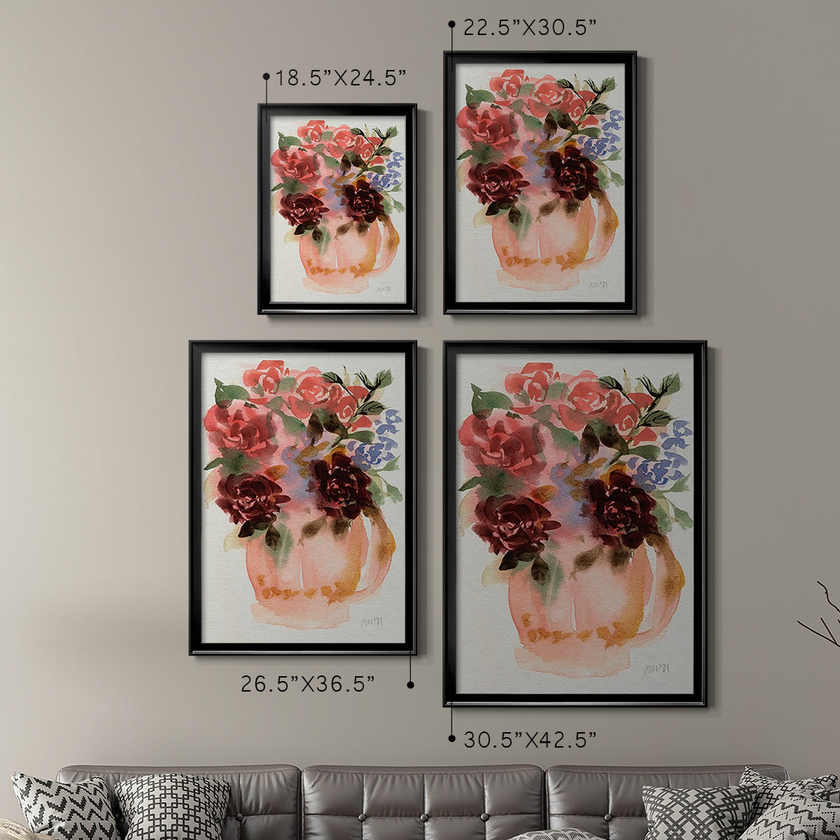Mauve Bouquet in Teapot I - Modern Framed Canvas Print
