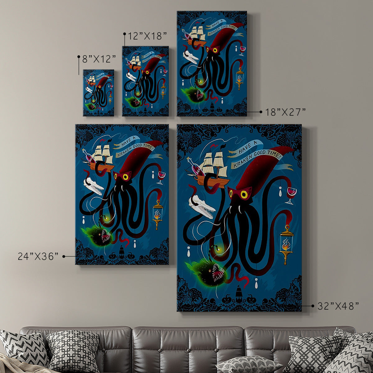 Spooky Cephalopod Chandeliers II Premium Gallery Wrapped Canvas - Ready to Hang