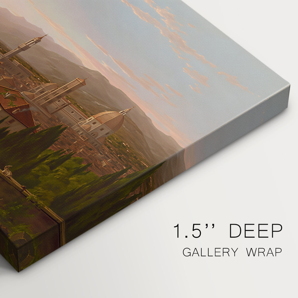 Canvas art print of a city of Florence viewed from elevated vantage point with surrounding hills, highlighting texture and gallery-wrapped edges